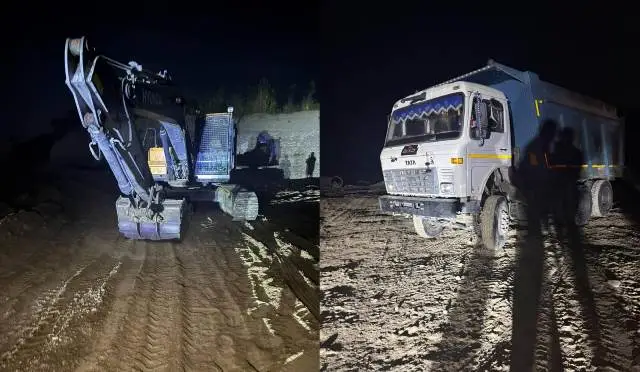 भल्लाण में अवैध खनन पर छापा, पोकलेन और टिपर जब्त